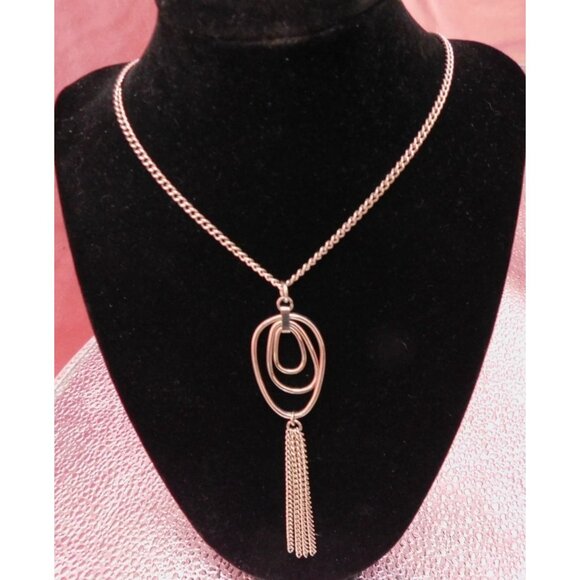 SALE Silver Toned Metal Tassel Pendant Necklace 26" - Lightweight Modern Boho Je - Picture 1 of 7